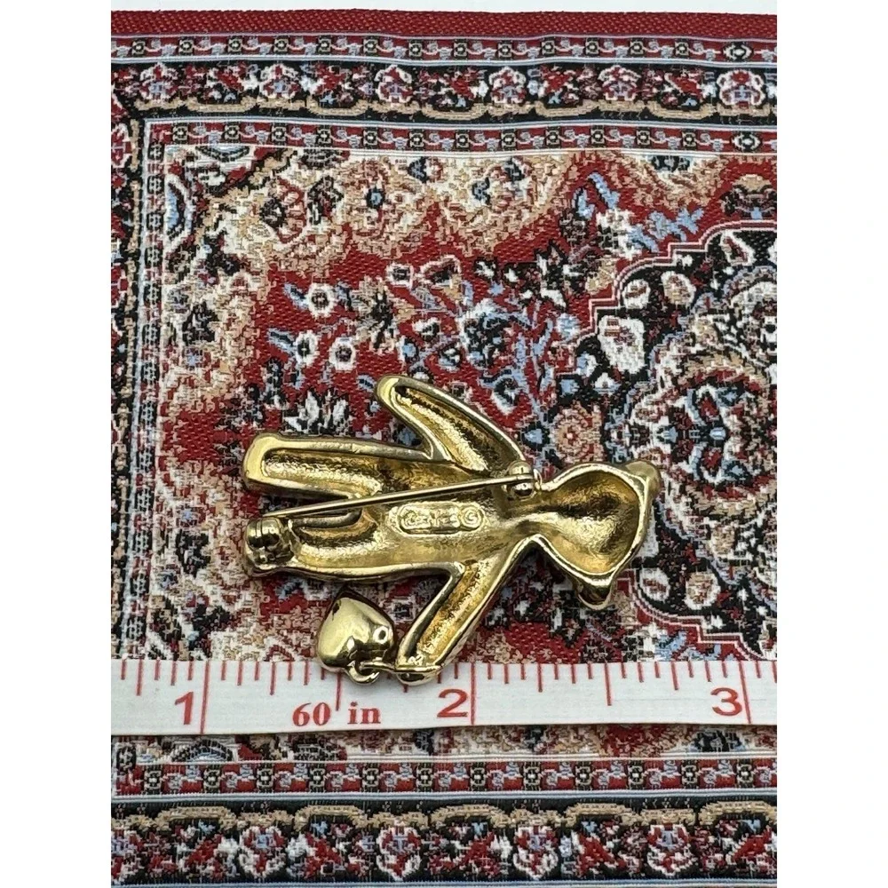 Carolee Vtg‎ Gold Tone Teddy Bear Brooch Red Enamel Bow Heart Charm Rhinestone